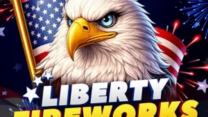 Liberty Fireworks 3 Pots slot machine interface with festive American theme